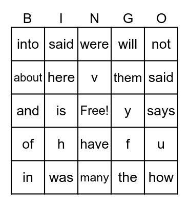 Sounds/Sight Words 2.1 Bingo Card