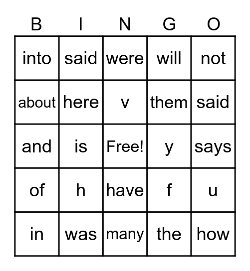 Sounds/Sight Words 2.1 Bingo Card