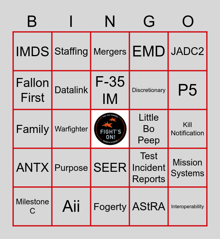 Test and Training Bingo Card