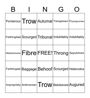 Vocabulary Bingo Card