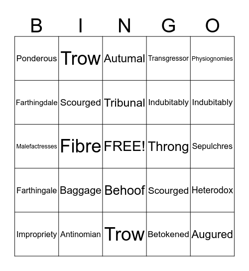 Vocabulary Bingo Card