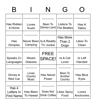 Did You Know Bingo Card
