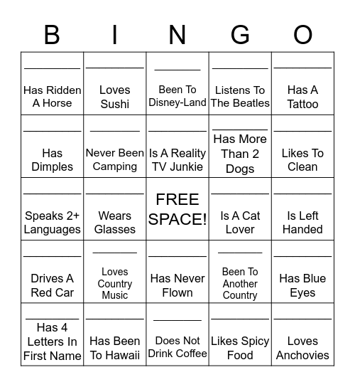 Did You Know Bingo Card