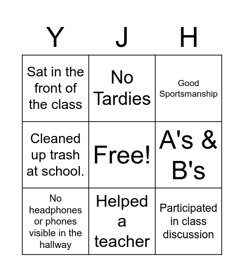 Behavior Bingo Card