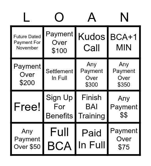 Loan Hustler's BINGO Card