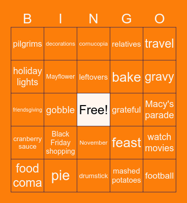 THANKSGIVING BINGO - Lewis Bingo Card