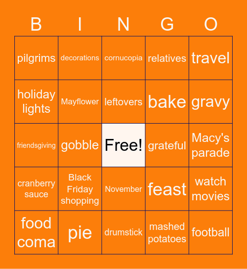 THANKSGIVING BINGO - Lewis Bingo Card