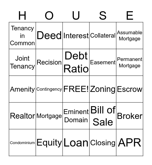 Chapter 34: Buying a House BINGO! Bingo Card