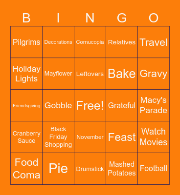 THANKSGIVING BINGO - Blake Bingo Card