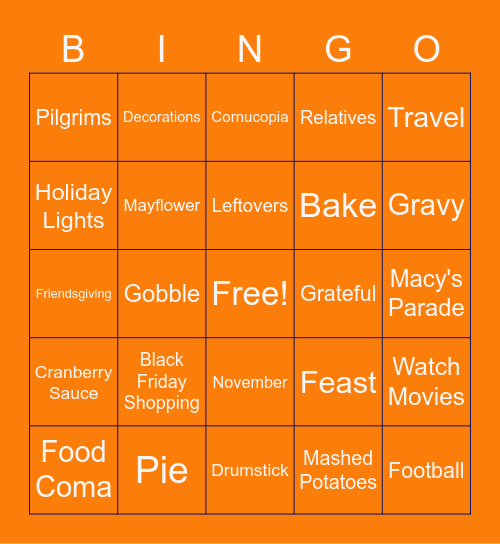 THANKSGIVING BINGO - Blake Bingo Card