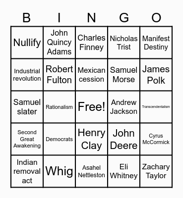 The Young Nation Grows Bingo Card