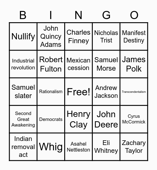The Young Nation Grows Bingo Card