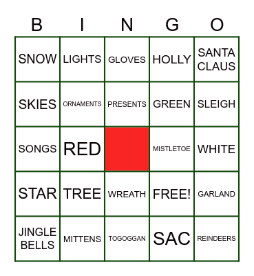 LAA's HOLIDAY BINGO Card