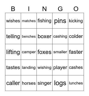 s, es, ing, er Bingo Card