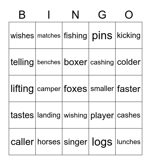 s, es, ing, er Bingo Card