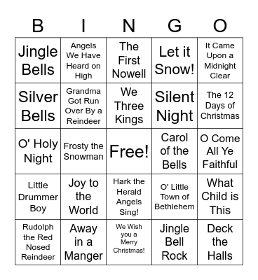 Christmas Carols/Songs Bingo Card