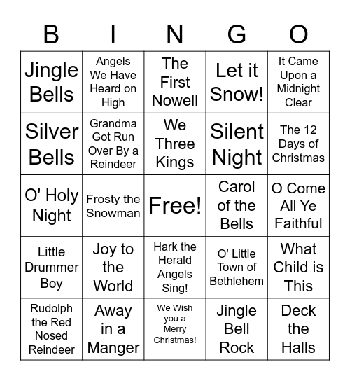 Christmas Carols/Songs Bingo Card