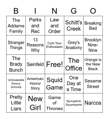 TV Themes Bingo Card