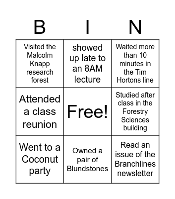 Forestry Bingo Card