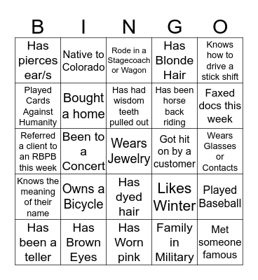 Fun Friday Bingo Card