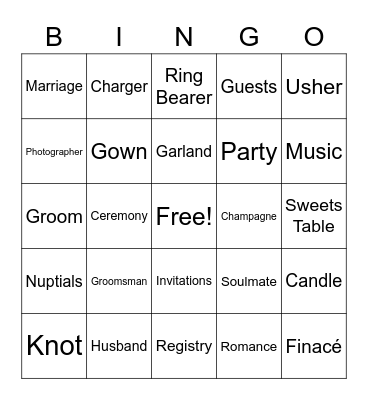 Bridal Bingo Card