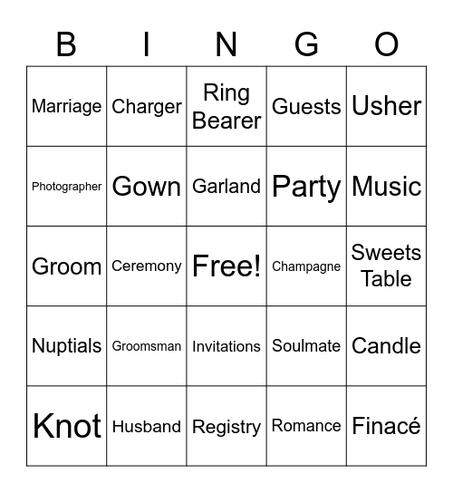 Bridal Bingo Card