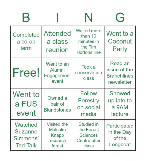 Forestry Bingo! Bingo Card