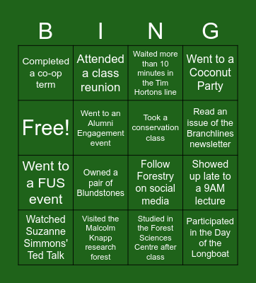 Forestry Bingo! Bingo Card