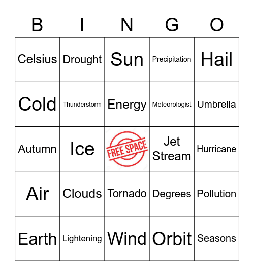 Weather...Remember to contact the BINGO BASE as soon as you BINGO either HORIZONTALLY, VERTICALLY or DIAGONALLY!!!! GOOD LUCK!!! Bingo Card