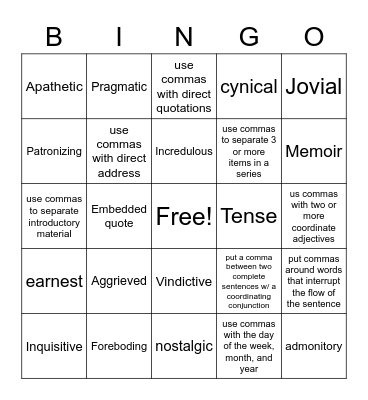 Tone Quiz #2 Bingo Card