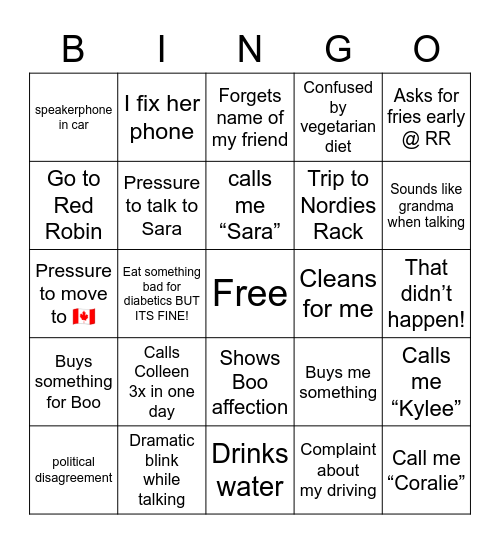Cholz bingo Card