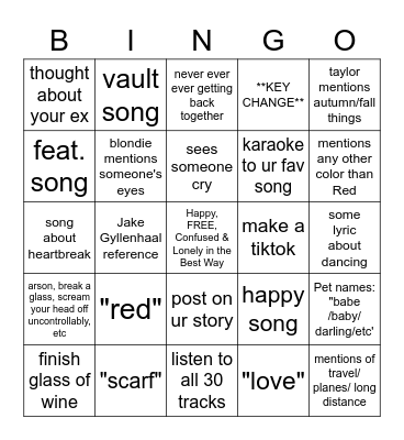 RED (TV) Bingo Card