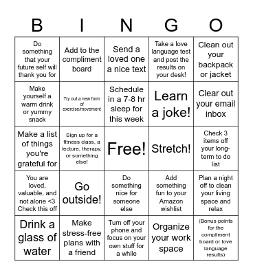 Self Care Bingo Card