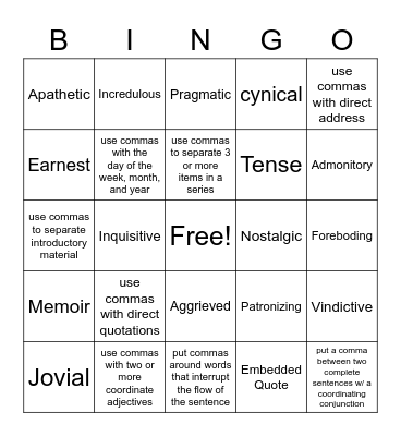 Tone Quiz #2 Bingo Card
