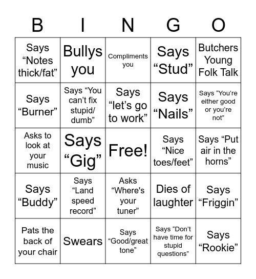 Elder Bingo Card