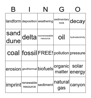 Earth Science Bingo Card