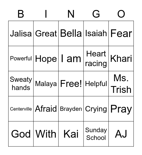 Isaiah Bingo Card