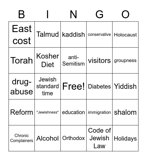 Jewish Americans Bingo Card