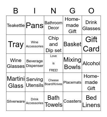 Amy's Bridal Shower Bingo - Call out BINGO! for a prize Bingo Card