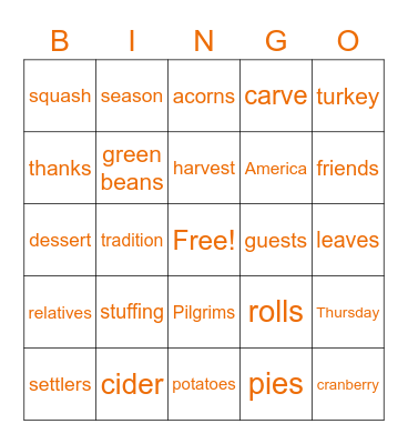 Thanksgiving BINGO (S-Z-R) Bingo Card