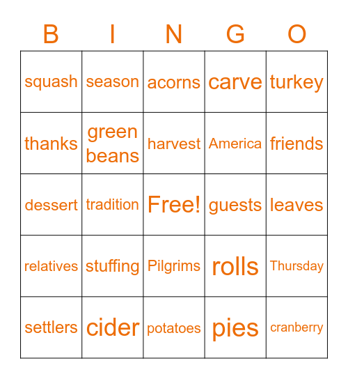 Thanksgiving BINGO (S-Z-R) Bingo Card