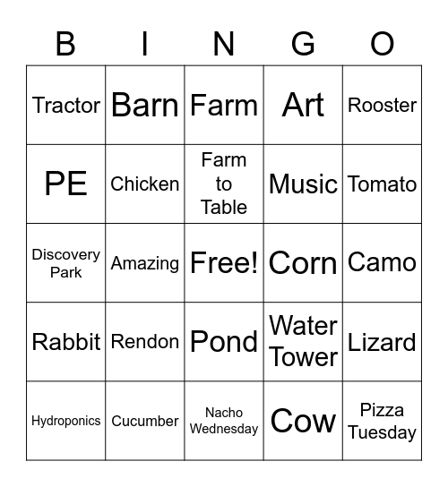 Tarver-Rendon Elementary BINGO Card