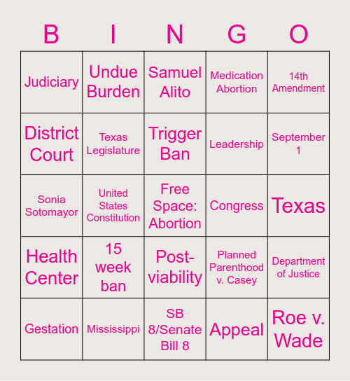 What's Up With SCOTUS Bingo Card