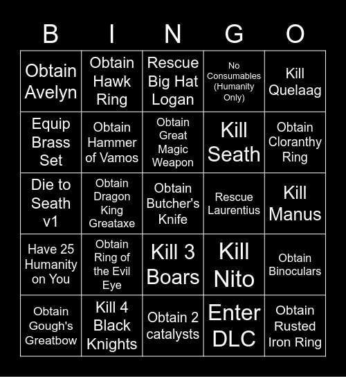 Dark Souls Bingo Card