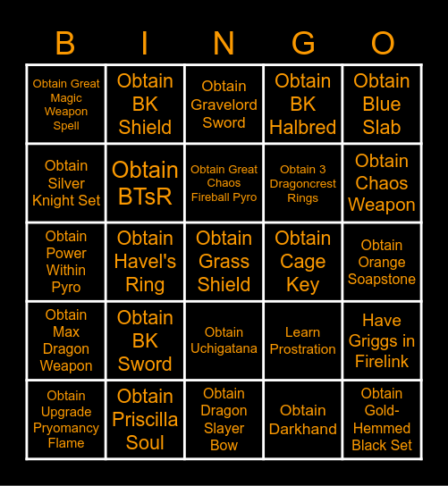 Dark Souls Bingo Card