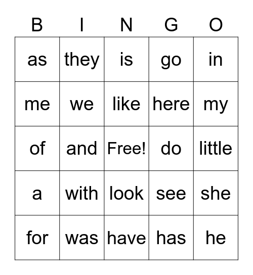 Sight Words List A Pre-1st Bingo Card