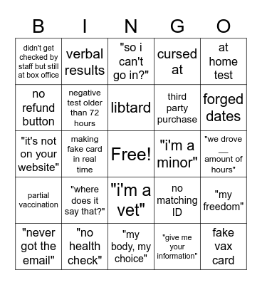 covid show bingo Card