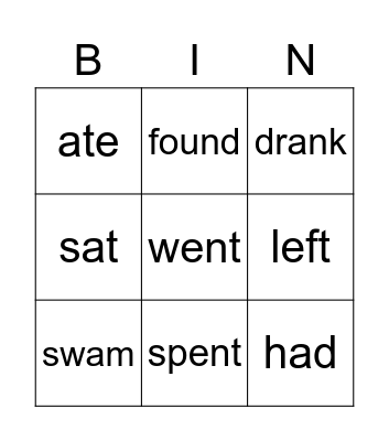 Some irregular verbs Bingo Card