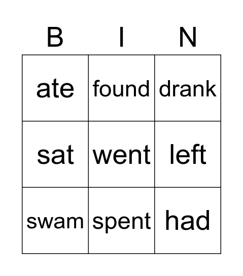 Some irregular verbs Bingo Card