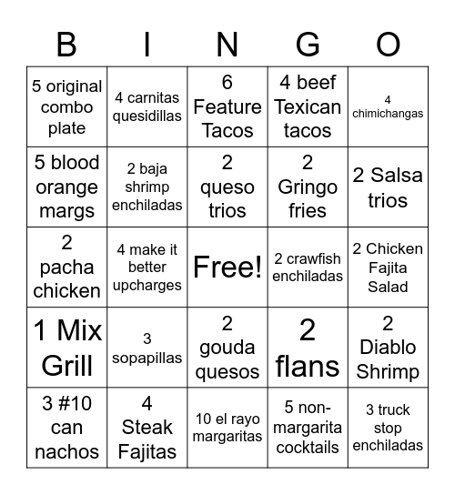 El RAYO Bingo Card